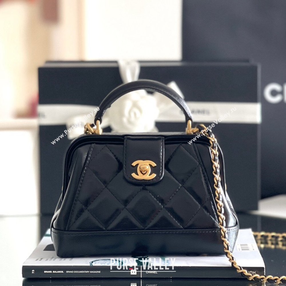 Chanel Mini Bag with Top Handle Bag in Shiny Lambskin Gold-Tone Metal AS4958 Black 2024 Top Quality (MHE-24071609)