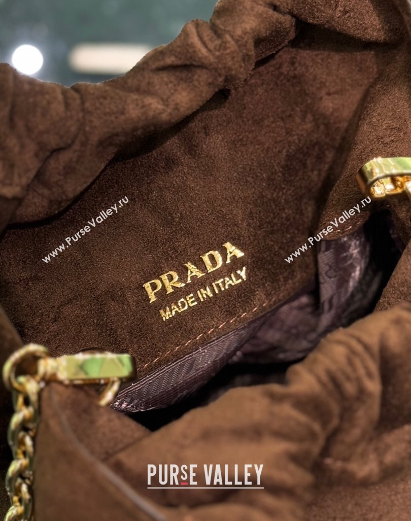 Prada Suede mini bucket bag 1BC227 Cocoa Brown 2024 (YZ-240921058)