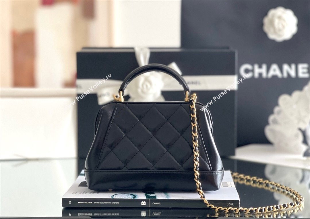 Chanel Mini Bag with Top Handle Bag in Shiny Lambskin Gold-Tone Metal AS4958 Black 2024 Top Quality (MHE-24071609)