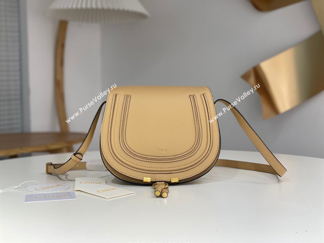 Chloe Marcie Saddle Bag in Grained Calfskin Apricot 2024 (DL-24090520)