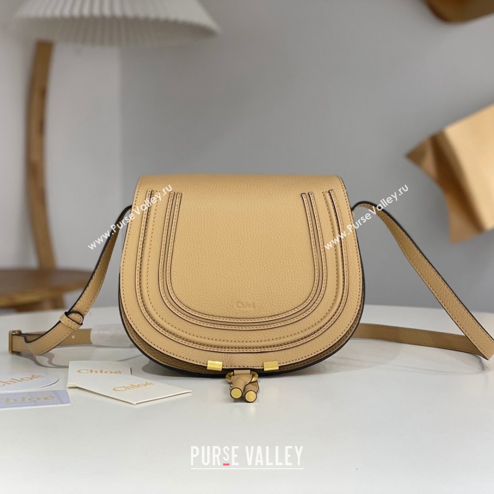 Chloe Marcie Saddle Bag in Grained Calfskin Apricot 2024 (DL-24090520)