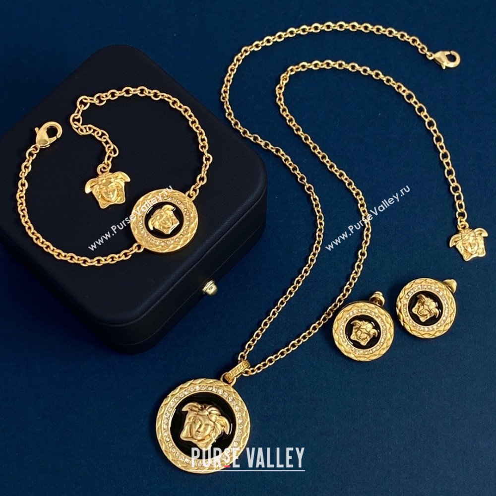 Versace Medusa Necklace V121310 Gold/Black 2023 (LE-23121310)