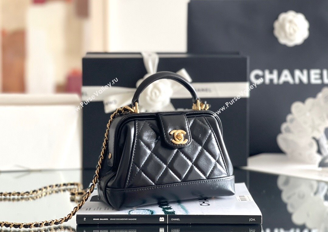 Chanel Mini Bag with Top Handle Bag in Shiny Lambskin Gold-Tone Metal AS4958 Black 2024 Top Quality (MHE-24071609)