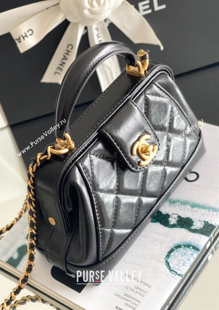 Chanel Mini Bag with Top Handle Bag in Shiny Lambskin Gold-Tone Metal AS4958 Black 2024 Top Quality (MHE-24071609)