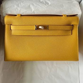 Hermes Mini Kelly Pochette Bag 22cm in Epsom Leather 9D Amber Yellow/Gold 2024 (Full Handmade) (XX-24102503)