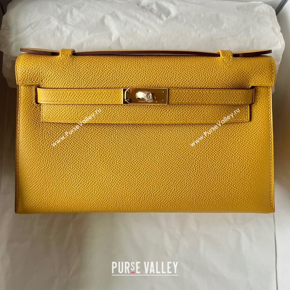 Hermes Mini Kelly Pochette Bag 22cm in Epsom Leather 9D Amber Yellow/Gold 2024 (Full Handmade) (XX-24102503)