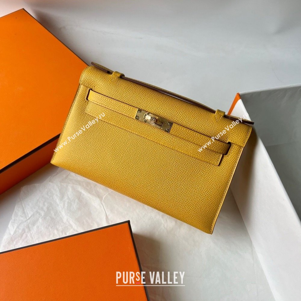 Hermes Mini Kelly Pochette Bag 22cm in Epsom Leather 9D Amber Yellow/Gold 2024 (Full Handmade) (XX-24102503)