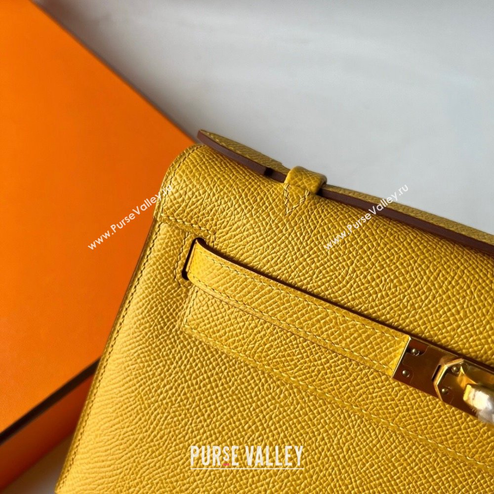 Hermes Mini Kelly Pochette Bag 22cm in Epsom Leather 9D Amber Yellow/Gold 2024 (Full Handmade) (XX-24102503)