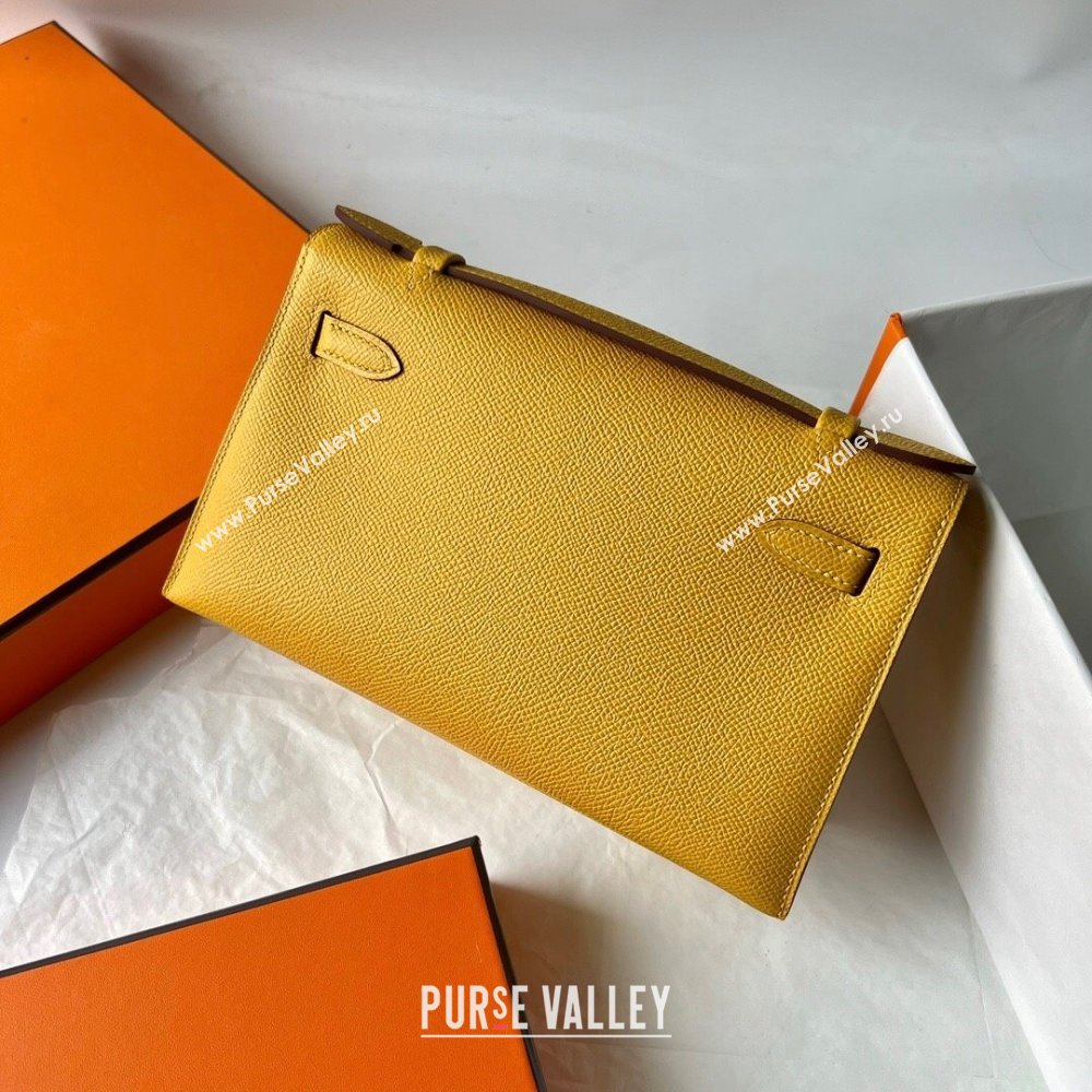 Hermes Mini Kelly Pochette Bag 22cm in Epsom Leather 9D Amber Yellow/Gold 2024 (Full Handmade) (XX-24102503)