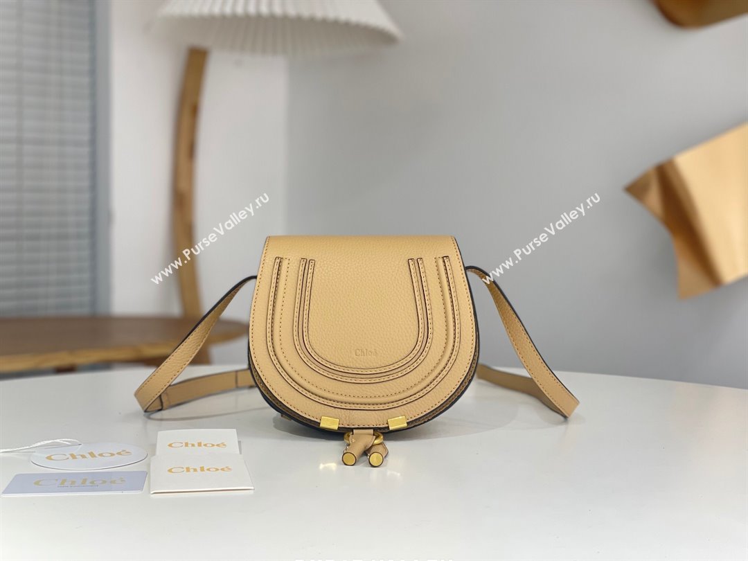 Chloe Small Marcie Saddle Bag in Grained Calfskin Apricot 2024 (DL-24090521)