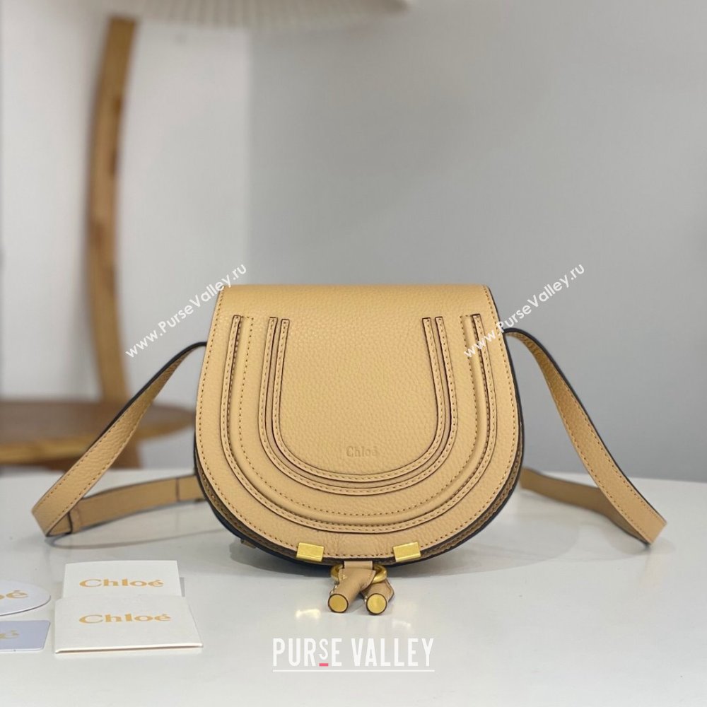 Chloe Small Marcie Saddle Bag in Grained Calfskin Apricot 2024 (DL-24090521)