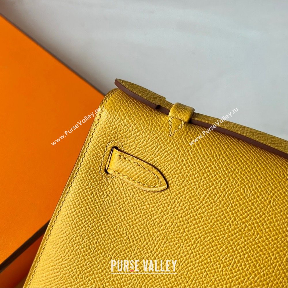 Hermes Mini Kelly Pochette Bag 22cm in Epsom Leather 9D Amber Yellow/Gold 2024 (Full Handmade) (XX-24102503)