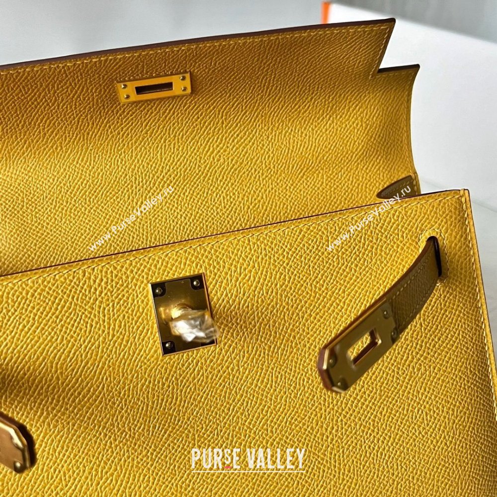 Hermes Mini Kelly Pochette Bag 22cm in Epsom Leather 9D Amber Yellow/Gold 2024 (Full Handmade) (XX-24102503)