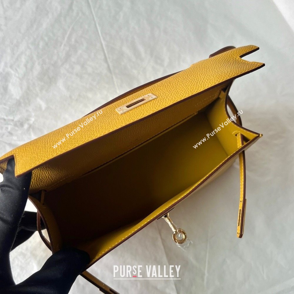 Hermes Mini Kelly Pochette Bag 22cm in Epsom Leather 9D Amber Yellow/Gold 2024 (Full Handmade) (XX-24102503)