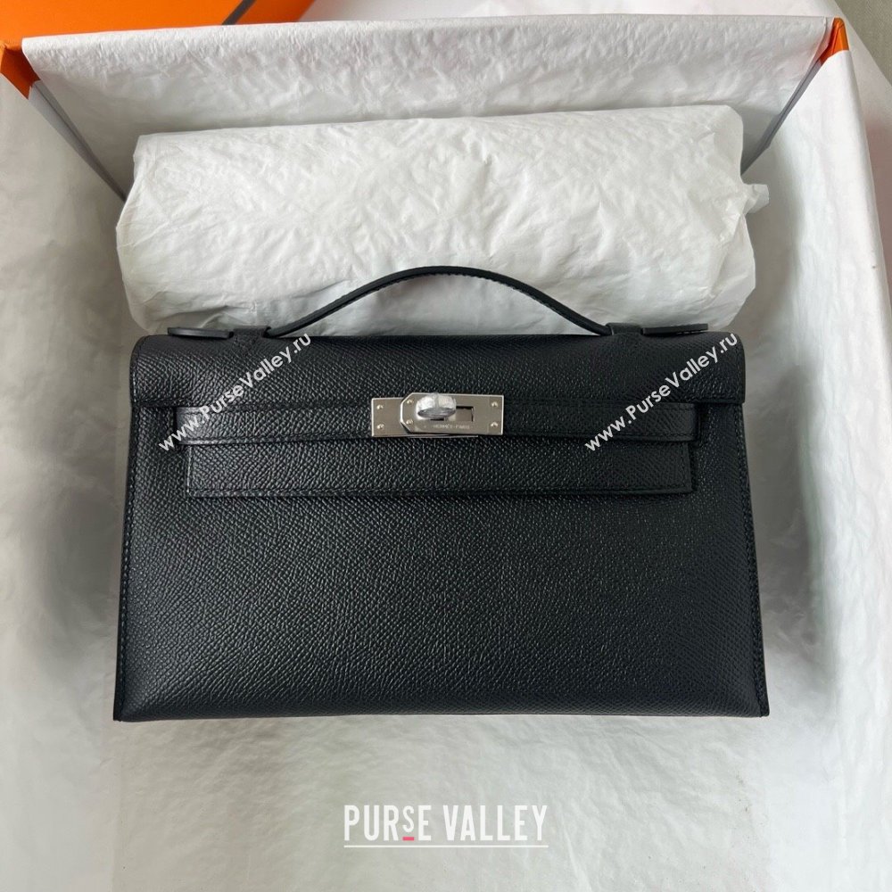 Hermes Mini Kelly Pochette Bag 22cm in Epsom Leather Black/Silver 2024 (Full Handmade) (XX-24102504)