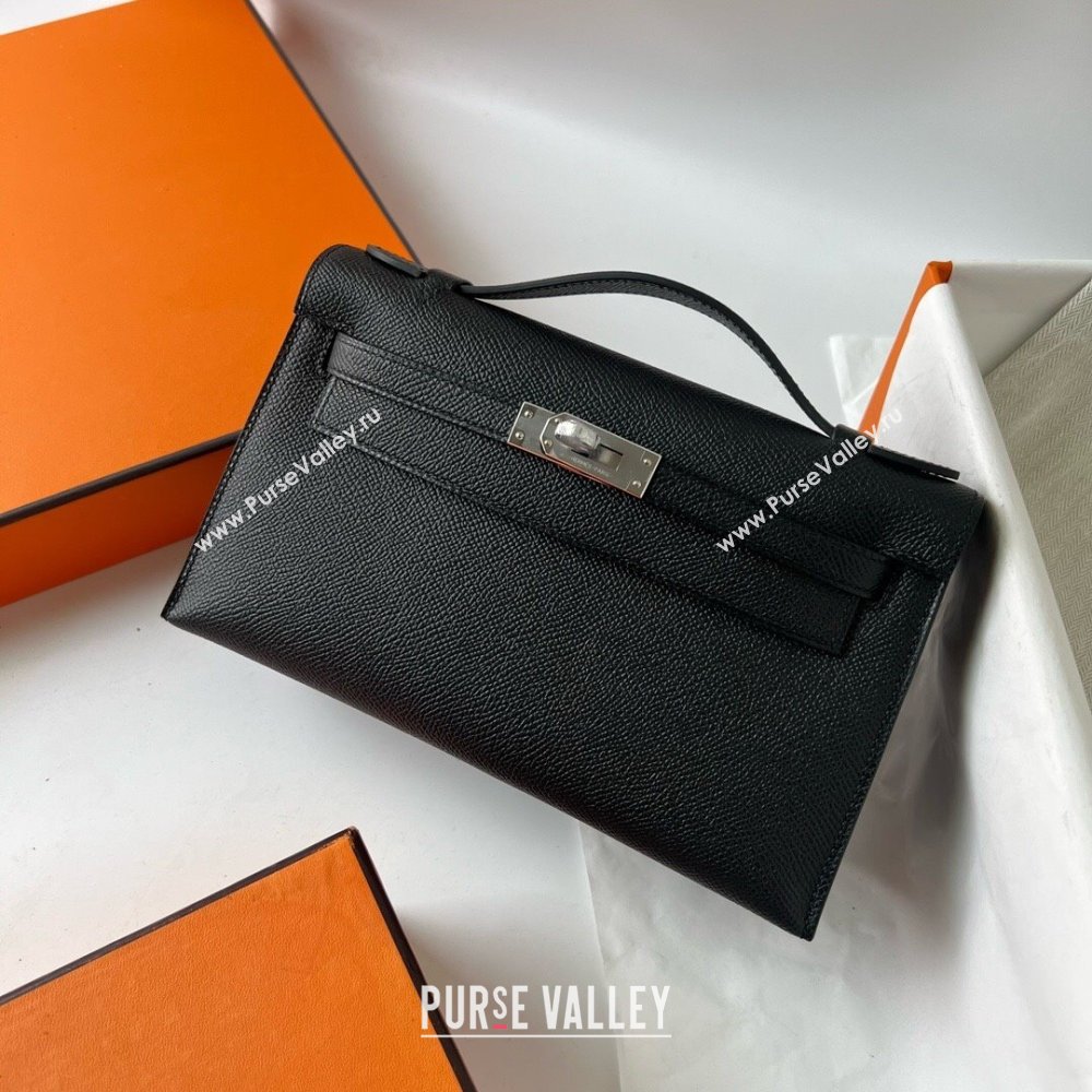 Hermes Mini Kelly Pochette Bag 22cm in Epsom Leather Black/Silver 2024 (Full Handmade) (XX-24102504)