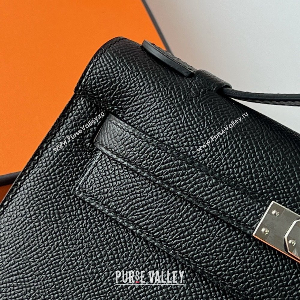 Hermes Mini Kelly Pochette Bag 22cm in Epsom Leather Black/Silver 2024 (Full Handmade) (XX-24102504)