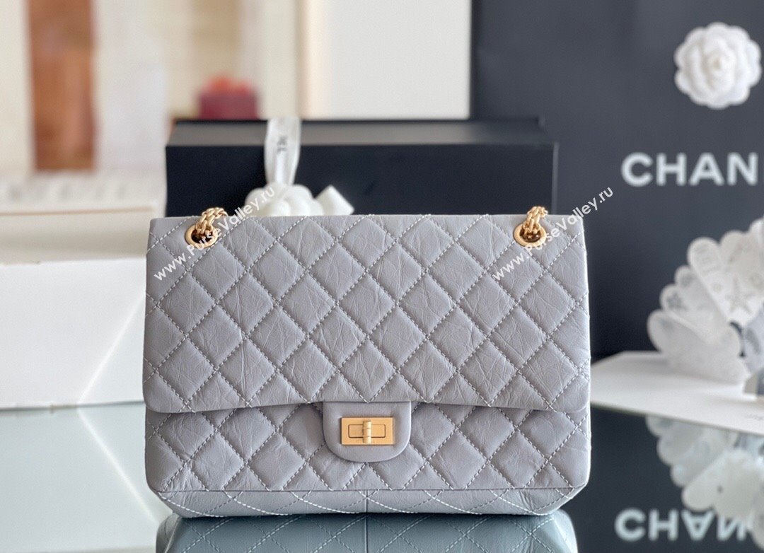 Chanel Large 2.55 Handbag in Aged Calfskin Gold-Tone Metal Grey 2024 Top Quality (MHE-24071605)