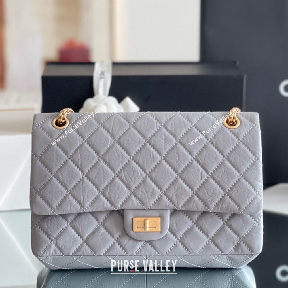 Chanel Large 2.55 Handbag in Aged Calfskin Gold-Tone Metal Grey 2024 Top Quality (MHE-24071605)