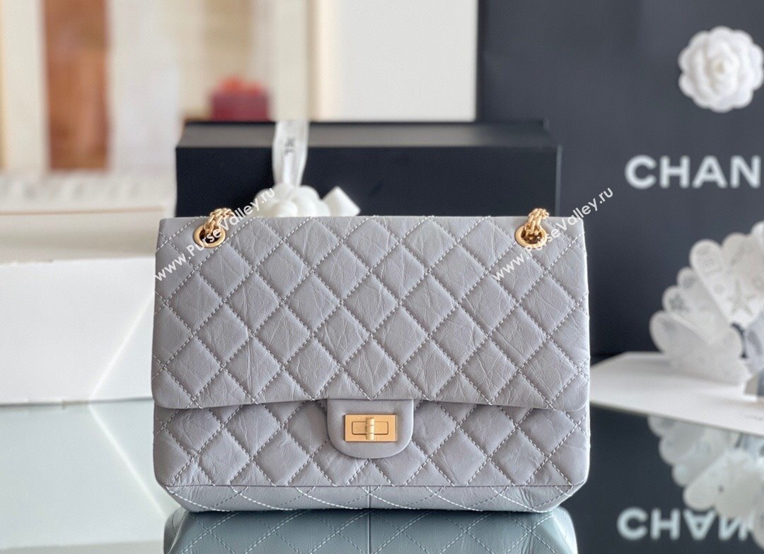 Chanel Large 2.55 Handbag in Aged Calfskin Gold-Tone Metal Grey 2024 Top Quality (MHE-24071605)