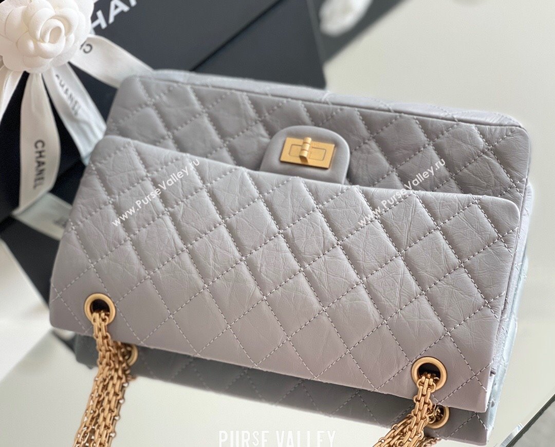 Chanel Large 2.55 Handbag in Aged Calfskin Gold-Tone Metal Grey 2024 Top Quality (MHE-24071605)