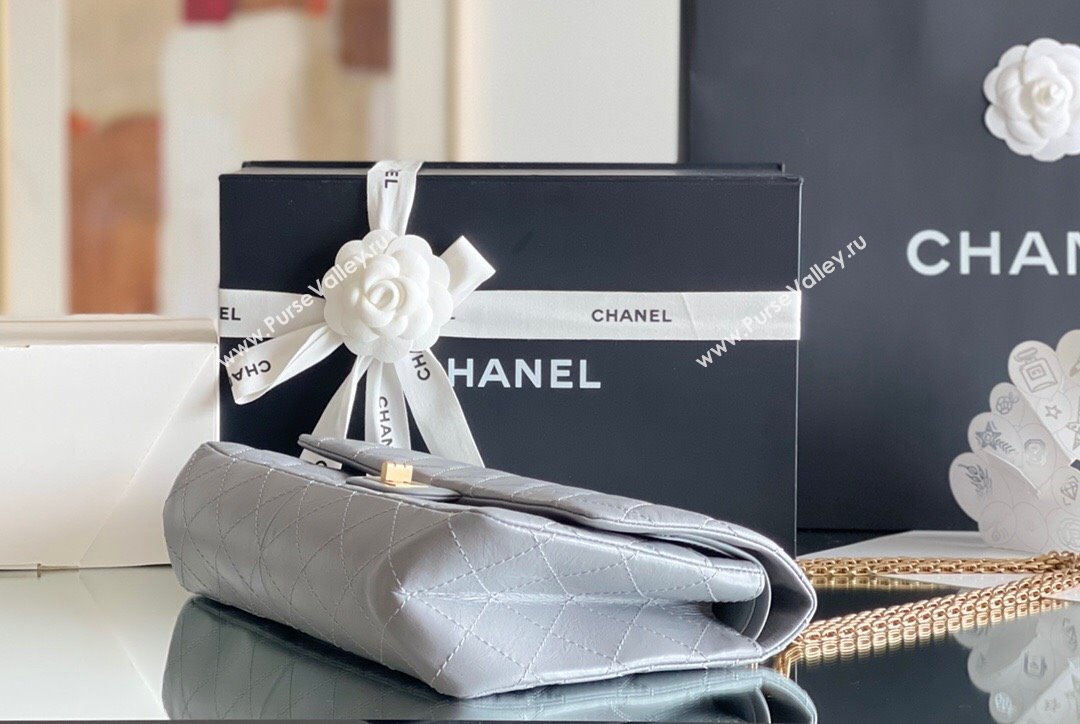 Chanel Large 2.55 Handbag in Aged Calfskin Gold-Tone Metal Grey 2024 Top Quality (MHE-24071605)