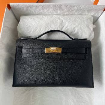 Hermes Mini Kelly Pochette Bag 22cm in Epsom Leather Black/Gold 2024 (Full Handmade) (XX-24102505)