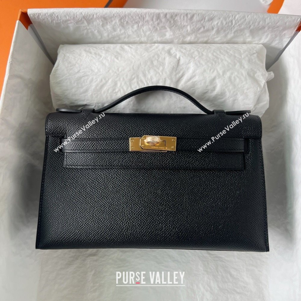 Hermes Mini Kelly Pochette Bag 22cm in Epsom Leather Black/Gold 2024 (Full Handmade) (XX-24102505)