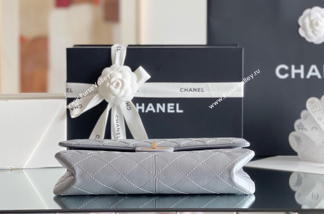 Chanel Large 2.55 Handbag in Aged Calfskin Gold-Tone Metal Grey 2024 Top Quality (MHE-24071605)