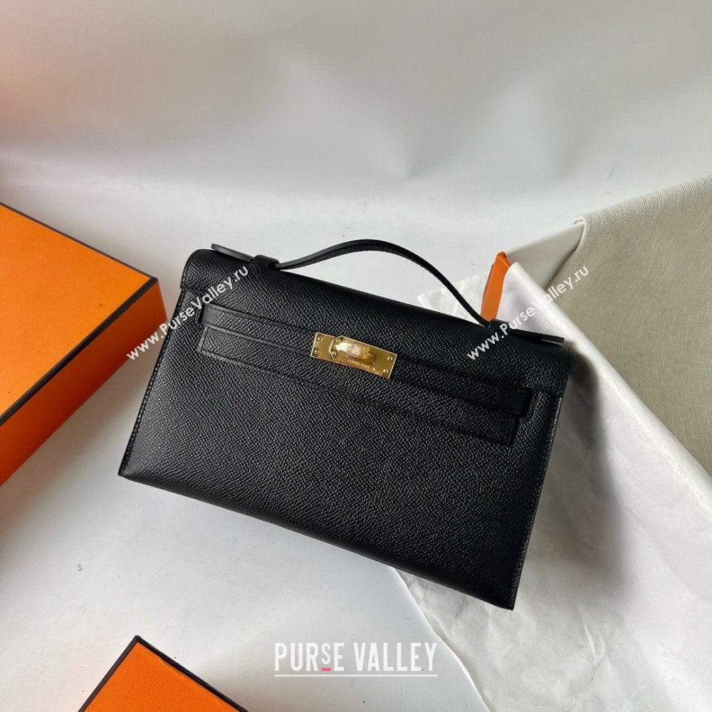 Hermes Mini Kelly Pochette Bag 22cm in Epsom Leather Black/Gold 2024 (Full Handmade) (XX-24102505)