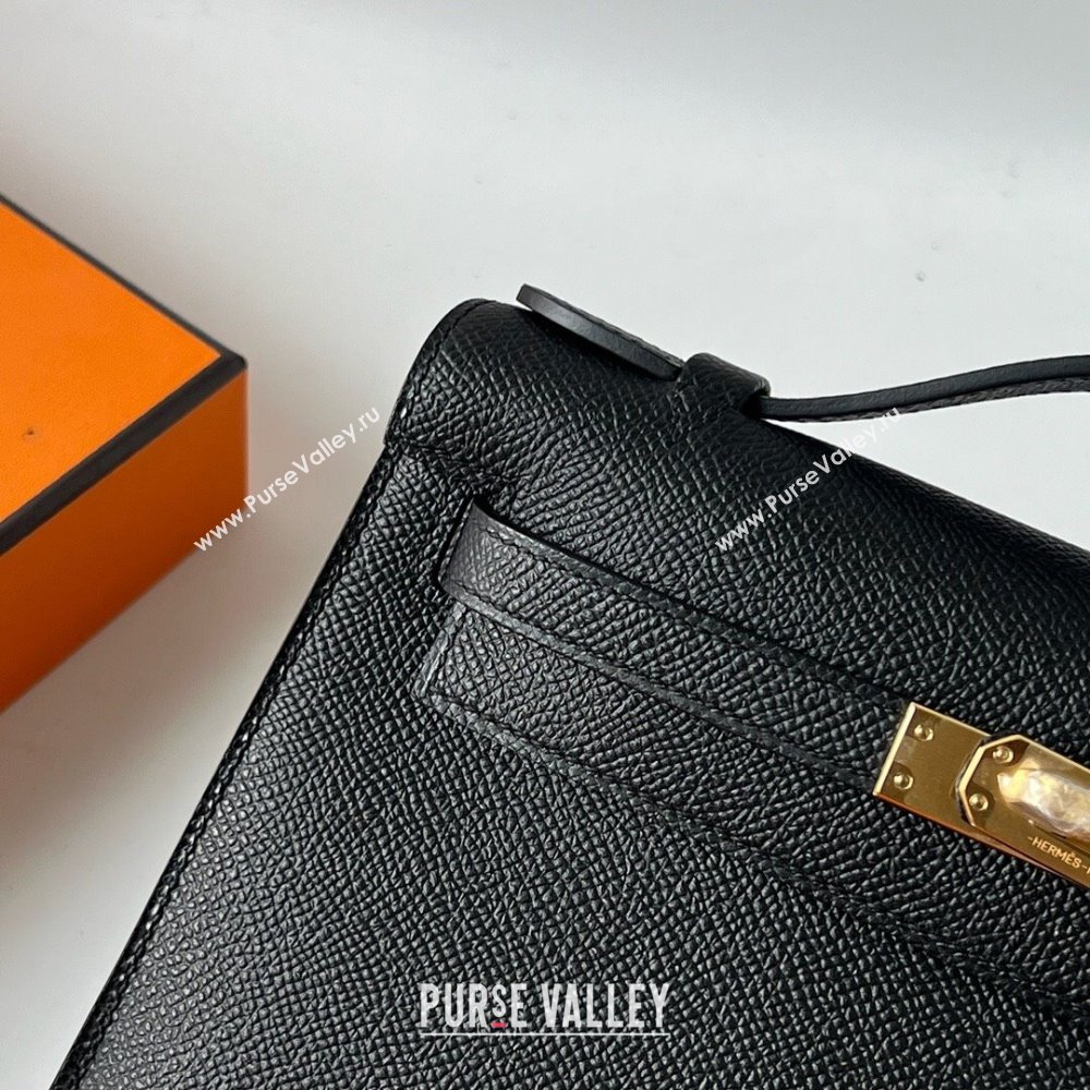 Hermes Mini Kelly Pochette Bag 22cm in Epsom Leather Black/Gold 2024 (Full Handmade) (XX-24102505)