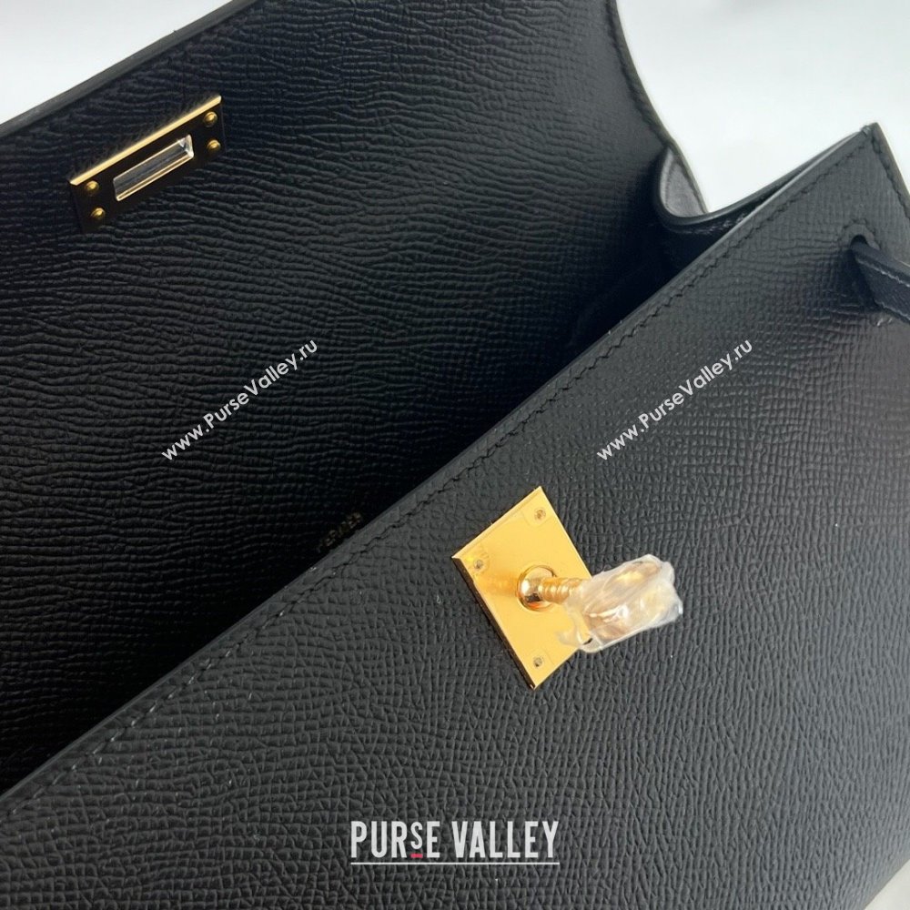 Hermes Mini Kelly Pochette Bag 22cm in Epsom Leather Black/Gold 2024 (Full Handmade) (XX-24102505)