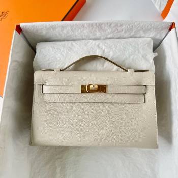 Hermes Mini Kelly Pochette Bag 22cm in Epsom Leather CK10 Milk Shake White/Gold 2024 (Full Handmade) (XY-24102506)