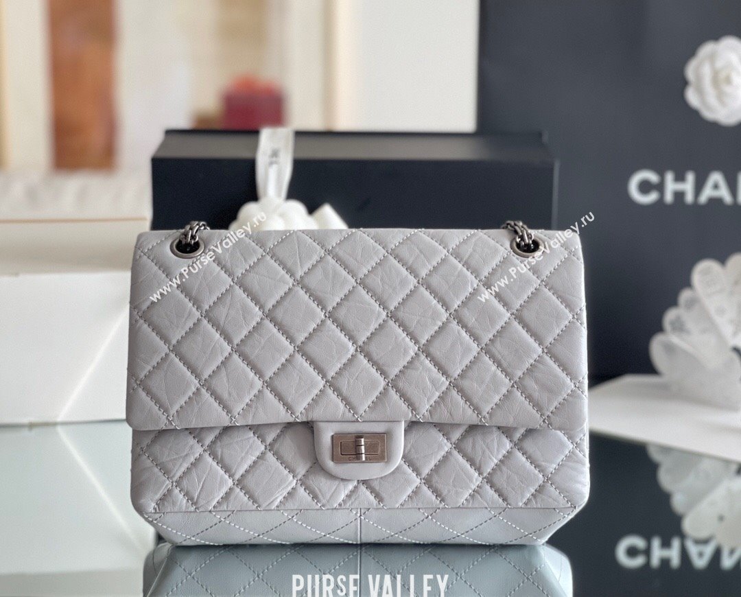 Chanel Large 2.55 Handbag in Aged Calfskin Silver-Tone Metal Grey 2024 Top Quality (ME-24071606)