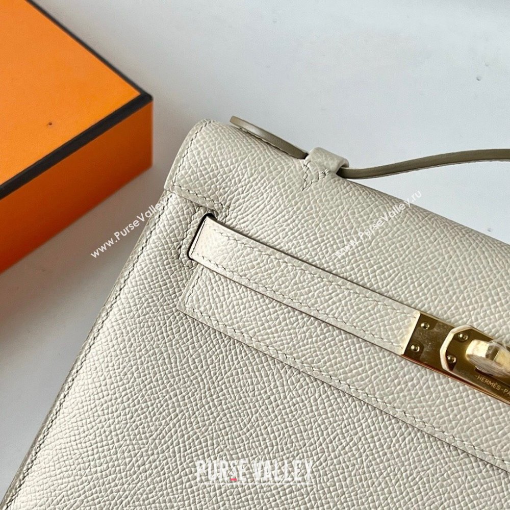 Hermes Mini Kelly Pochette Bag 22cm in Epsom Leather CK10 Milk Shake White/Gold 2024 (Full Handmade) (XY-24102506)