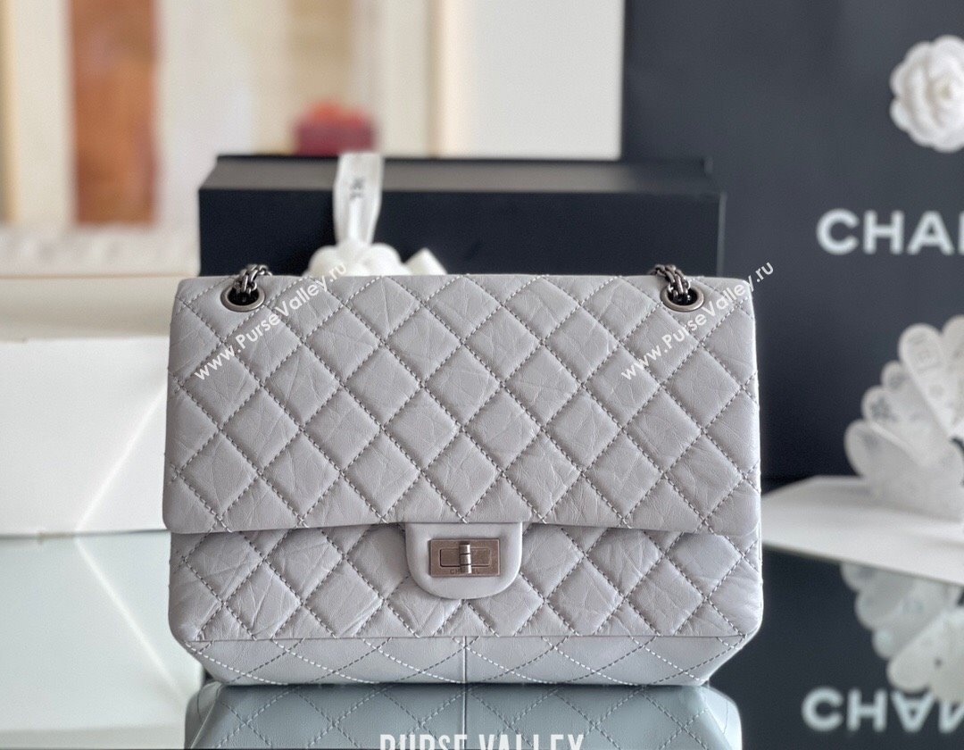 Chanel Large 2.55 Handbag in Aged Calfskin Silver-Tone Metal Grey 2024 Top Quality (ME-24071606)