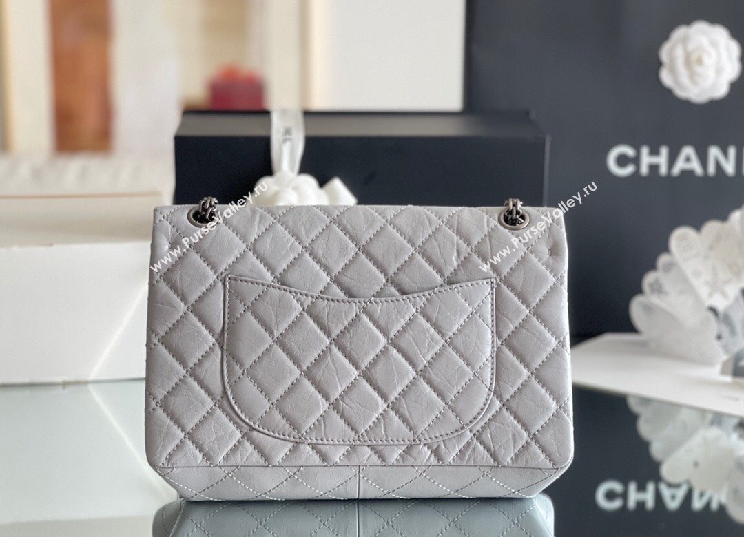 Chanel Large 2.55 Handbag in Aged Calfskin Silver-Tone Metal Grey 2024 Top Quality (ME-24071606)