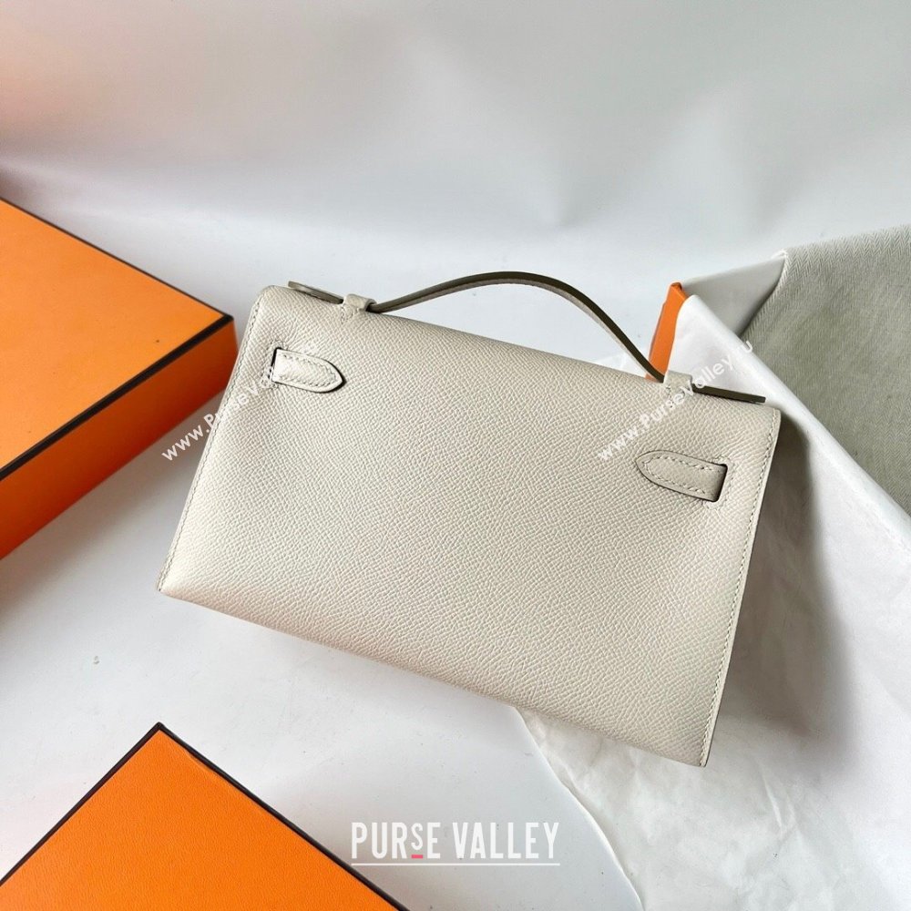 Hermes Mini Kelly Pochette Bag 22cm in Epsom Leather CK10 Milk Shake White/Gold 2024 (Full Handmade) (XY-24102506)