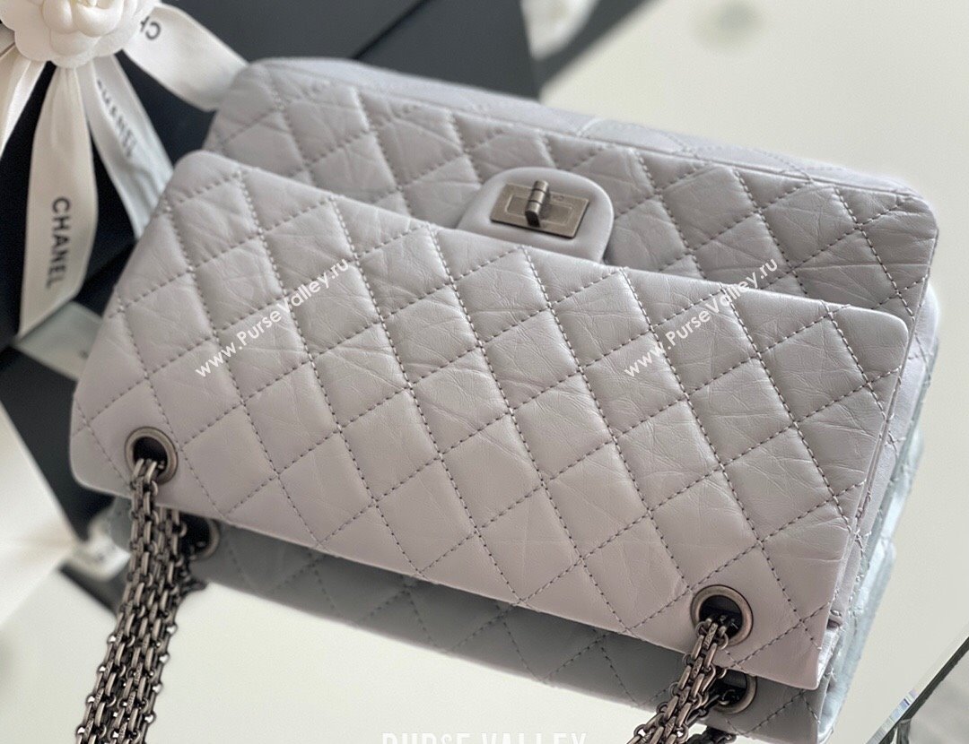 Chanel Large 2.55 Handbag in Aged Calfskin Silver-Tone Metal Grey 2024 Top Quality (ME-24071606)