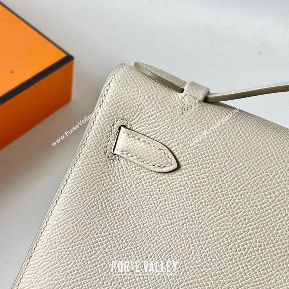 Hermes Mini Kelly Pochette Bag 22cm in Epsom Leather CK10 Milk Shake White/Gold 2024 (Full Handmade) (XY-24102506)