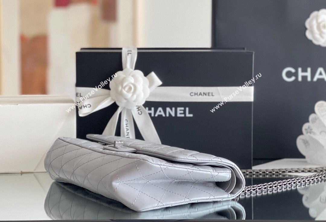 Chanel Large 2.55 Handbag in Aged Calfskin Silver-Tone Metal Grey 2024 Top Quality (ME-24071606)