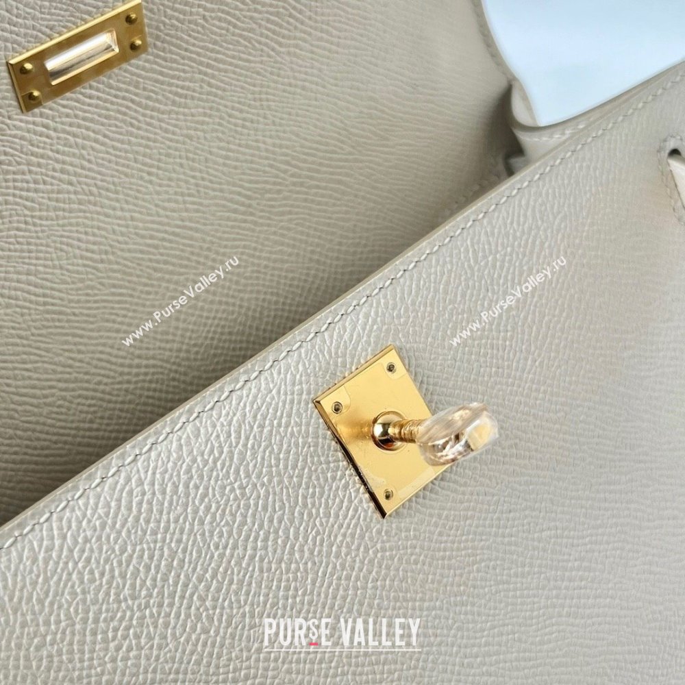 Hermes Mini Kelly Pochette Bag 22cm in Epsom Leather CK10 Milk Shake White/Gold 2024 (Full Handmade) (XY-24102506)