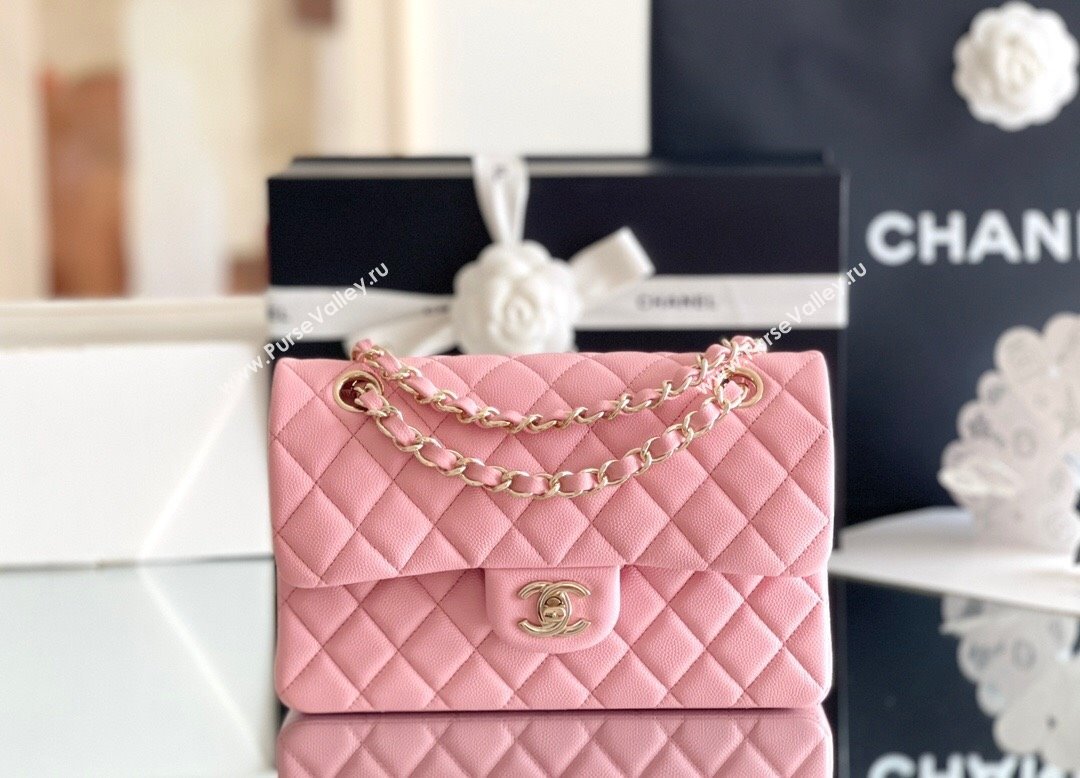 Chanel Grained Calfskin Small Classic Flap Bag A01113 Pink/Light Gold 2023 Original Quality (MHE-23121305)