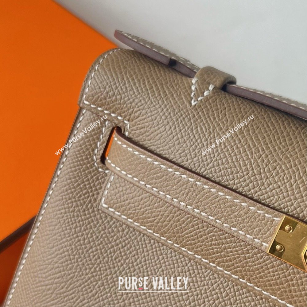 Hermes Mini Kelly Pochette Bag 22cm in Epsom Leather CK18 Etoupe/Gold 2024 (Full Handmade) (XX-24102507)