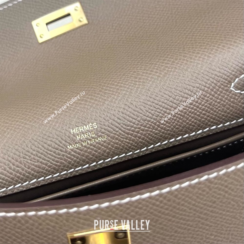 Hermes Mini Kelly Pochette Bag 22cm in Epsom Leather CK18 Etoupe/Gold 2024 (Full Handmade) (XX-24102507)