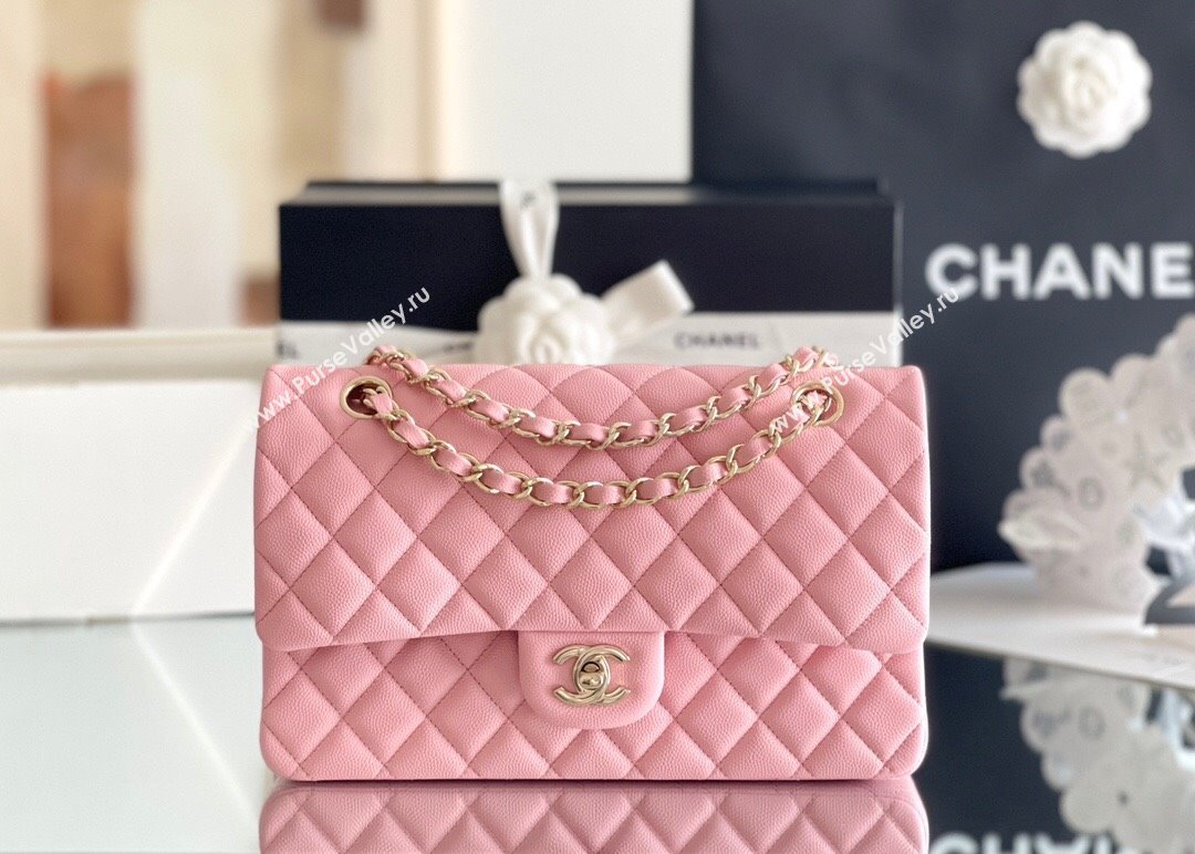 Chanel Grained Calfskin Medium Classic Flap Bag A01112 Pink/Light Gold 2023 Original Quality (MHE-23121306)