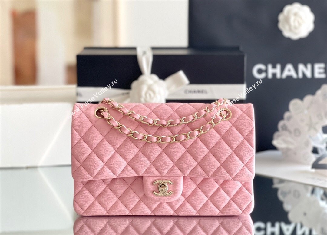 Chanel Grained Calfskin Medium Classic Flap Bag A01112 Pink/Light Gold 2023 Original Quality (MHE-23121306)