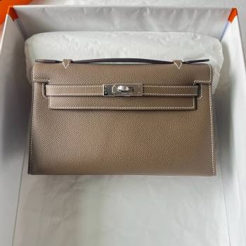 Hermes Mini Kelly Pochette Bag 22cm in Epsom Leather CK18 Etoupe/Silver 2024 (Full Handmade) (XX-24102509)