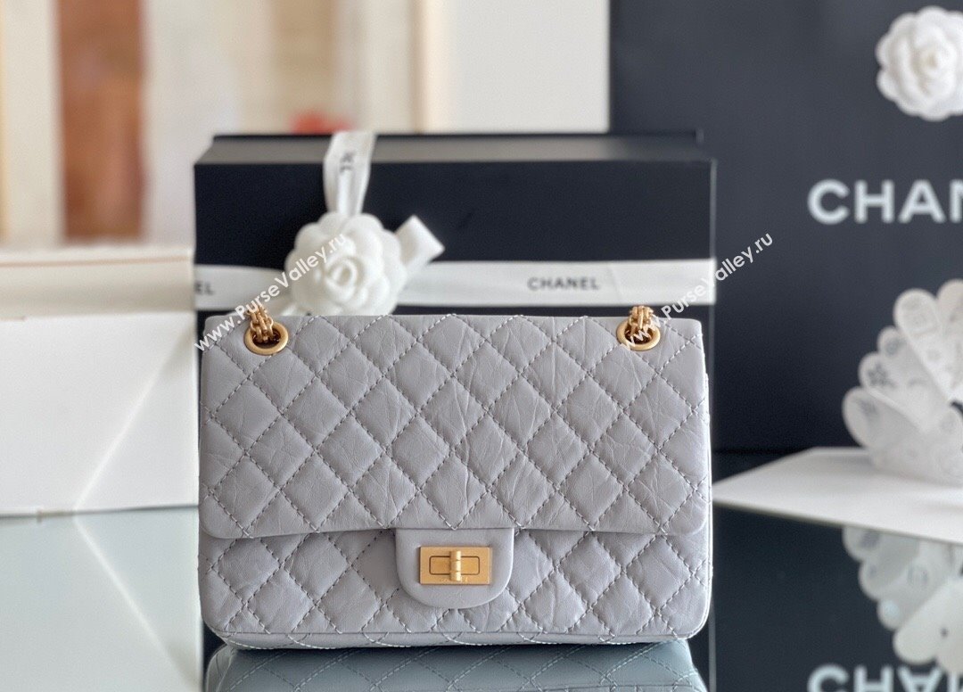 Chanel 2.55 Handbag in Aged Calfskin Gold-Tone Metal Grey 2024 Top Quality (MHE-24071607)