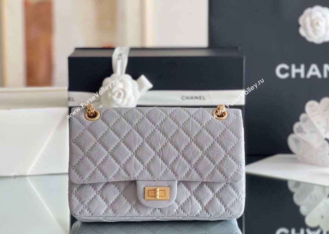 Chanel 2.55 Handbag in Aged Calfskin Gold-Tone Metal Grey 2024 Top Quality (MHE-24071607)